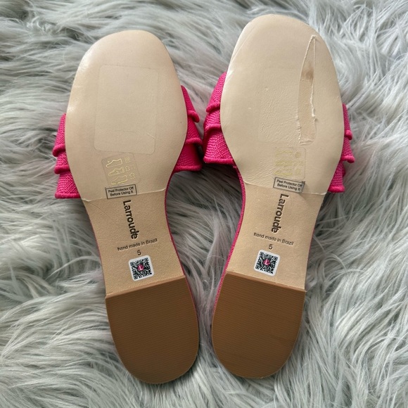 LARROUDE Ivy Ruffle Slip On Mule Flat Sandals in Pink Raffia Size 5 NWB - Picture 11 of 14